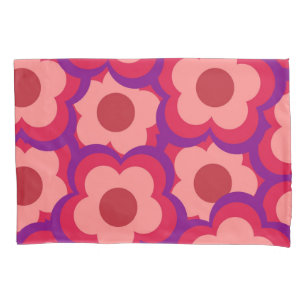 Whimsical Red & Pink Floral Retro, Bold Preppy Pillowcase