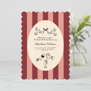 Whimsical Red Pink Striped Scribble Bachelorette Invitation