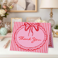 Whimsical Red Pink Watercolor Bow Stripe Wedding