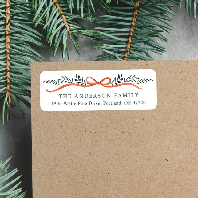 Whimsical Red Ribbon Christmas Return Address (Creator Uploaded)