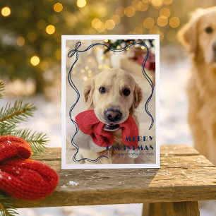 Whimsical Red Ribbon Pet Photo Merry Christmas Postcard