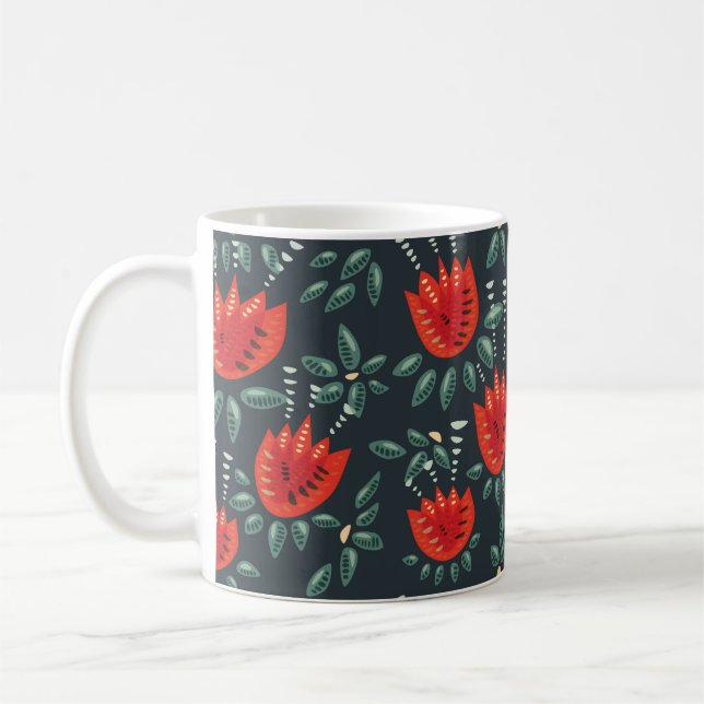  Whimsical Red Tulips Floral Art – Abstract Spring Coffee Mug (Left)