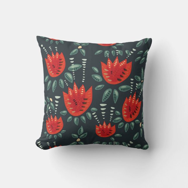  Whimsical Red Tulips Floral Art – Abstract Spring Cushion (Front)