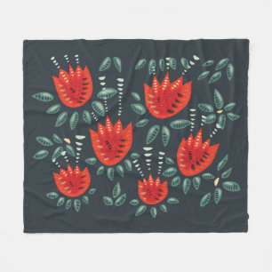 Whimsical Red Tulips Floral Art – Abstract Spring Fleece Blanket
