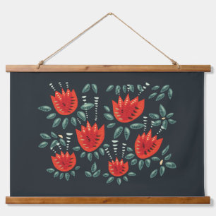 Whimsical Red Tulips Floral Art – Abstract Spring  Hanging Tapestry
