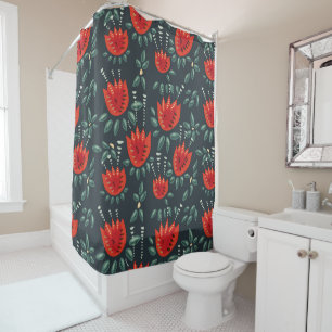 Whimsical Red Tulips Floral Art – Abstract Spring Shower Curtain