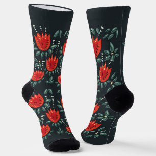 Whimsical Red Tulips Floral Art – Abstract Spring Socks