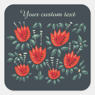 Whimsical Red Tulips Floral Art – Abstract Spring Square Sticker
