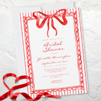 Whimsical Red Watercolor Bow Stripe Bridal Shower