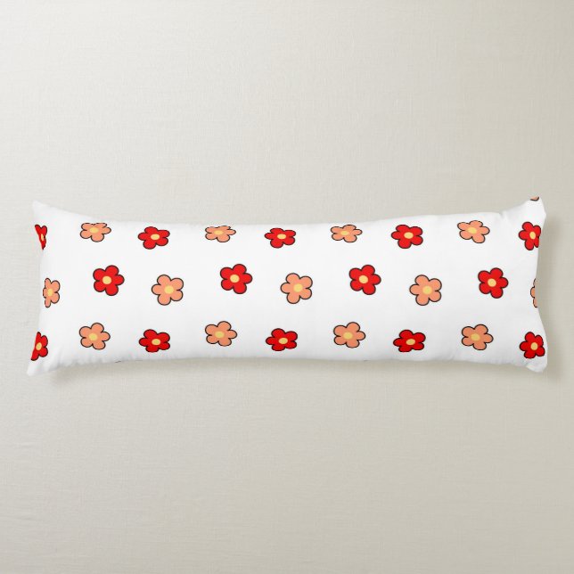 Whimsical Red & White Flower Retro Floral Design Body Cushion (Front)