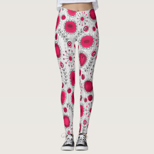 Whimsical red white hearts flowers floral name leggings