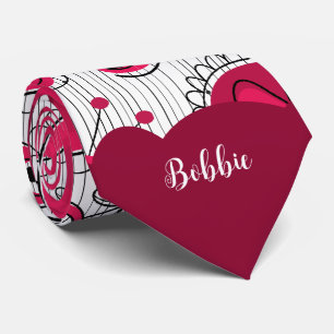 Whimsical red white hearts flowers floral name tie