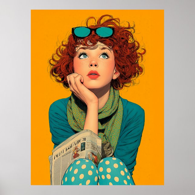 Whimsical Redhead in Polka Dots Poster (Front)