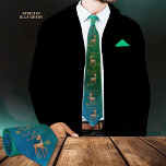 Whimsical Reindeer Blue Green Neck Tie<br><div class="desc">Beautiful blue-green background with Reindeer necktie for every occasion or daily use. Nordic countries or Canada might appreciate this kind of tie. The blues and greens represent the Forest and the sky. This tie is an original painted by hand and would make a unique gift for him for any occasion,...</div>