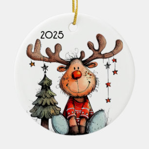 Whimsical Reindeer Ceramic Tree Decoration