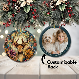 Whimsical Reindeer Christmas Customisable Ceramic Tree Decoration