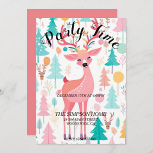 Whimsical Reindeer Christmas Holiday Invitation
