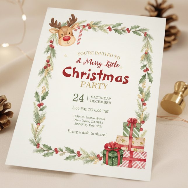 Whimsical Reindeer Christmas Party Invitation (Family Christmas Celebration)