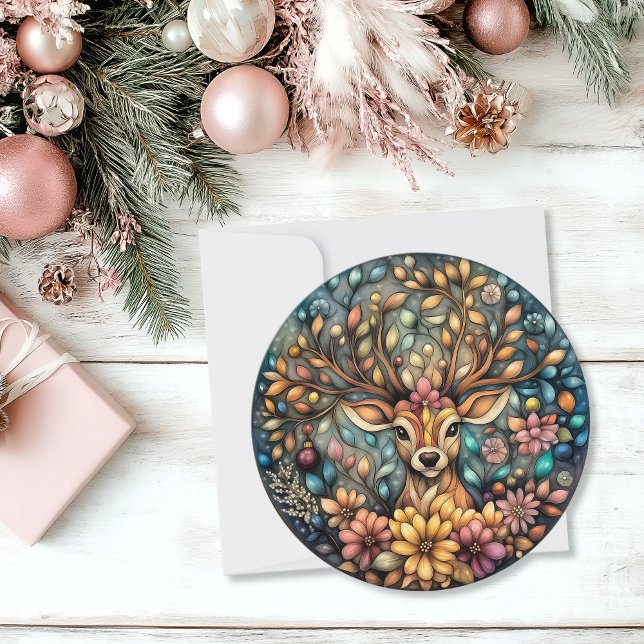 Whimsical Reindeer Customisable Round Holiday Card (Whimsical Reindeer Customizable Round Holiday Card)