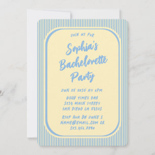 Whimsical Retro Bachelorette Party Vintage Blue Invitation