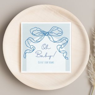 Whimsical Retro Blue Hand Drawn Bow Baby Shower Napkin