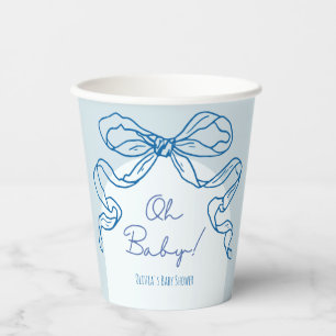 Whimsical Retro Blue Hand Drawn Bow Baby Shower Paper Cups