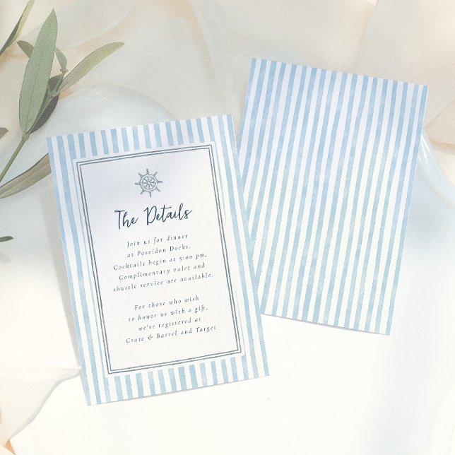 Whimsical Retro Blue Stripes Wedding Details Enclosure Card (Creator Uploaded)