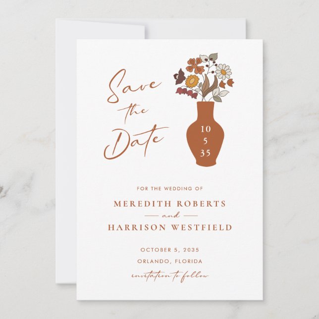 Whimsical Retro Boho Floral Wedding Save The Date (Front)