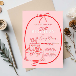 Whimsical Retro Border 21st Birthday Party Invitation