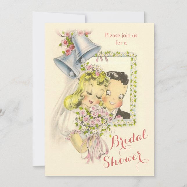 Whimsical Retro Bride and Groom Bridal Shower Invitation (Front)