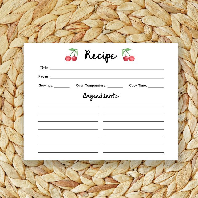 Whimsical Retro Cherries Bridal Shower Recipe Card (Creator Uploaded)