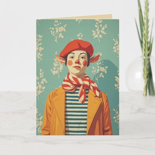 Whimsical Retro Christmas Elf Card (Front)