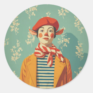 Whimsical Retro Christmas Elf Classic Round Sticker