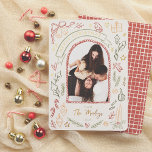 Whimsical Retro Christmas Illustrations Arch Photo<br><div class="desc">Capture the holiday magic with this charming retro Christmas photo foil card! Give your Christmas cards a sparkle with real gold, silver, or rose gold foil! Featuring an arch-shaped photo framed by a hand-drawn border, it adds a playful vintage touch to your family picture. A ribbon scroll with foil-pressed “Merry...</div>