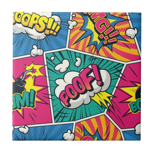 Whimsical Retro Comic Blast - Pop Art Tile (Front)