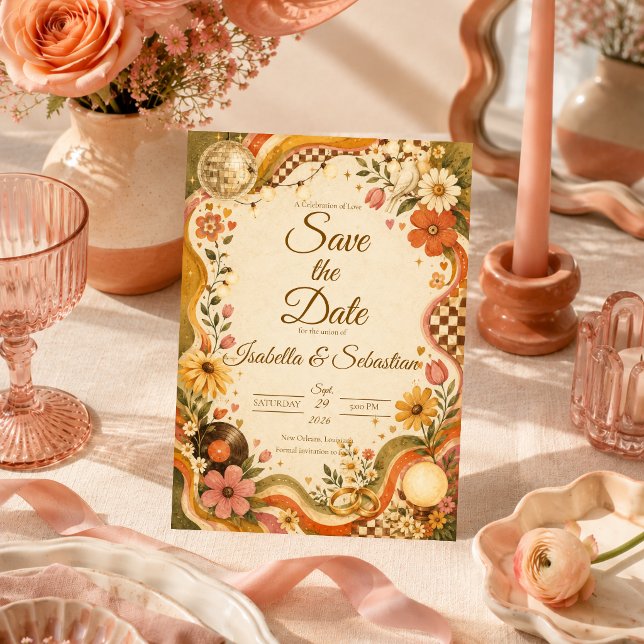 Whimsical Retro Disco Wedding Save The Date (Creator Uploaded)