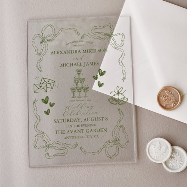 Whimsical Retro Doodle Art Wedding Acrylic Invitations (Creator Uploaded)