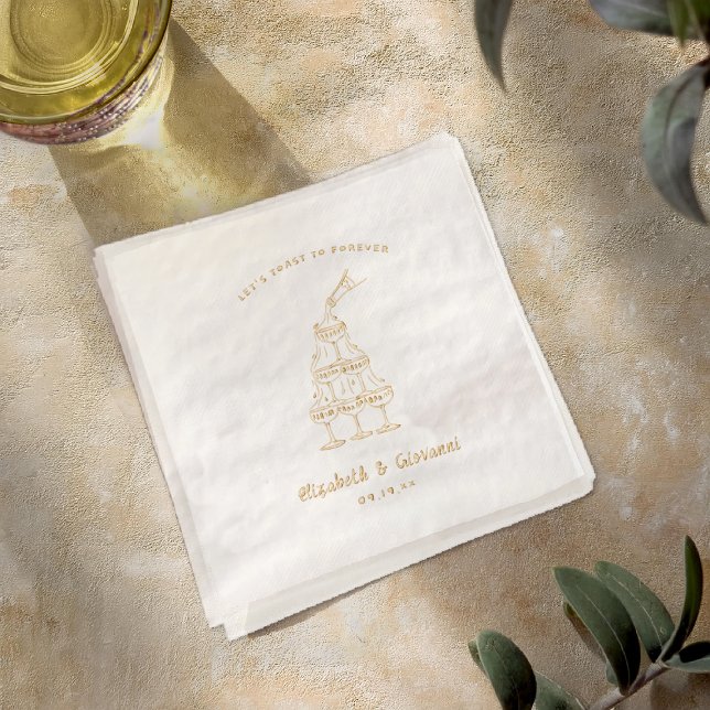 Whimsical Retro Doodle Art | Wedding Gold Foil Napkins (Creator Uploaded)