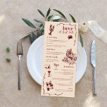 Whimsical Retro Doodle Art | Wedding Menu<br><div class="desc">Beautiful menu cards to compliment your table settings at your wedding or next dinner party. It doesn’t get much more romantic than this colour combo. Like a tender wedding kiss, stunning shades of pink and candy red are utterly romantic and sweet! With this colour combo, every wedding day element is...</div>