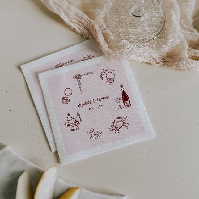 Whimsical Retro Doodle Art | Wedding Napkins (Creator Uploaded)