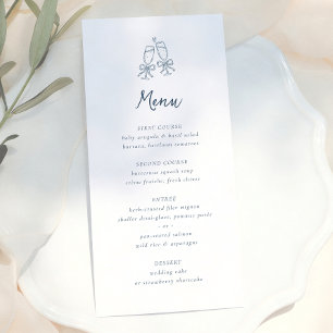 Whimsical Retro Doodle Blue Stripes Wedding Menu