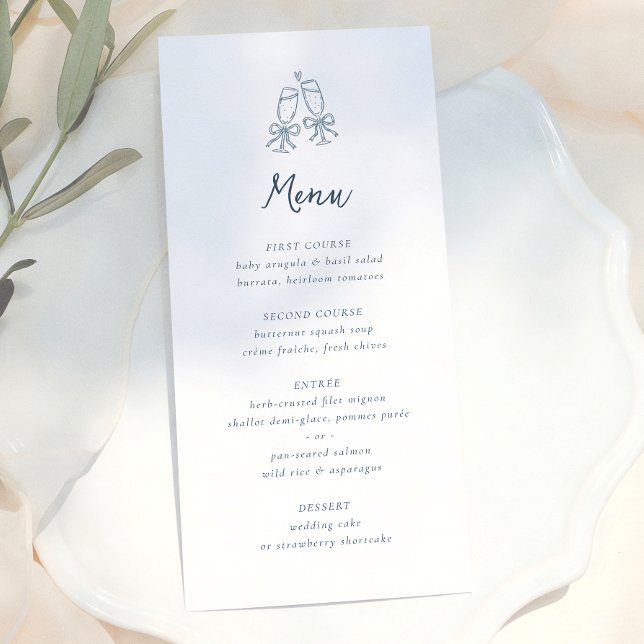 Whimsical Retro Doodle Blue Stripes Wedding Menu (Creator Uploaded)
