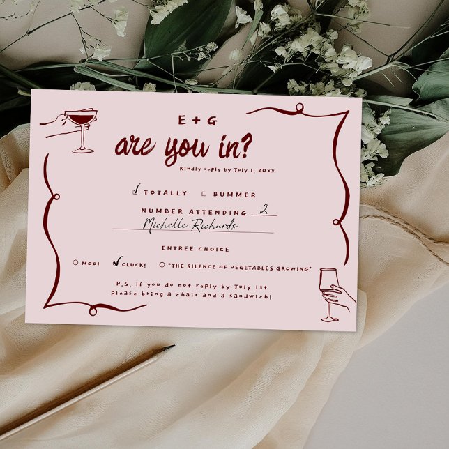 Whimsical Retro Doodles | Funny P.S. Wedding RSVP  Card (Creator Uploaded)