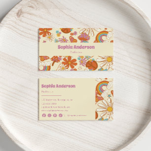 Whimsical Retro Floral – 70s-Inspired Purple       Business Card