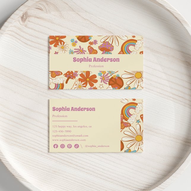 Whimsical Retro Floral – 70s-Inspired Purple       Business Card (Creator Uploaded)