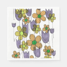Whimsical Retro Floral Doodle Geometric Square Pap