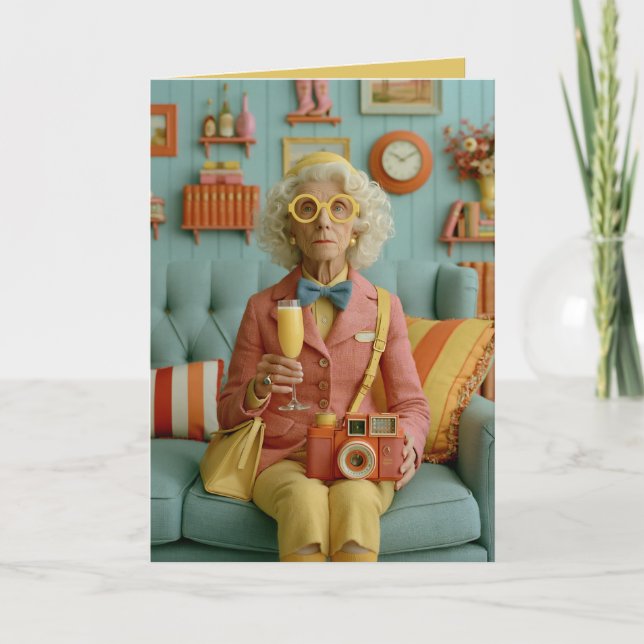Whimsical Retro Grandma with Camera Card (Front)