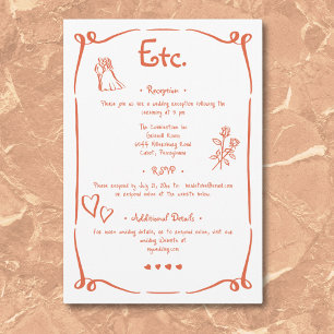 Whimsical Retro Hand Drawn Sunset Orange Wedding Enclosure Card