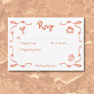 Whimsical Retro Hand Drawn Sunset Orange Wedding RSVP Card