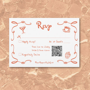 Whimsical Retro Hand Drawn Sunset Orange Wedding RSVP Card